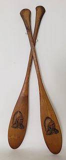 Pair of Vintage 1930s Souvenir Adirondack Miniature Canoe Paddles