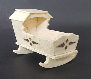 Antique Whalebone and Mother of Pearl Inlaid Miniature Cradle