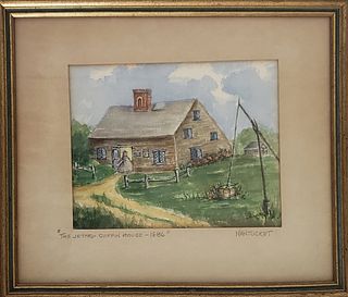 Vintage Anne H. Mellin Watercolor on Paper, "Jethro Coffin House 1686", Nantucket
