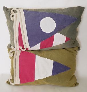 Two Nautical Signal Flag Decorated Embroidered Pillows