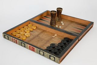 Leather Bound Faux Books Game Box, Checkers and Backgammon