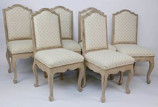 Six White Washed Upholstered Dining Chairs