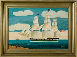 Godfrey Oil on Masonite "Clipper Sarah Under Full Sail"