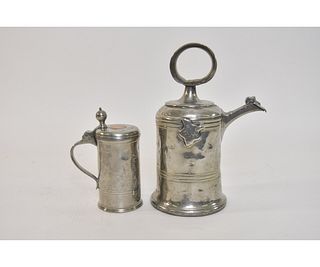 PEWTER TANKARD WITH INSET COINS