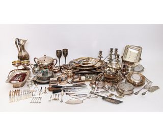 LARGE GROUPING OF SILVER PLATE TABLEWARE