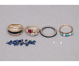 FOUR LADIES RINGS AND GEMS