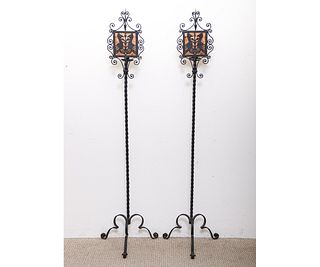 PAIR OF WROUGHT IRON TORCHIERES
