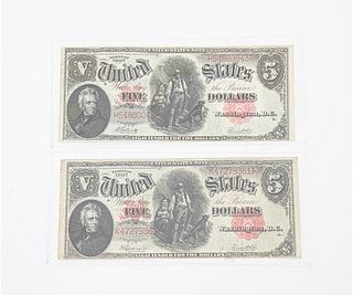 TWO 1907 FIVE DOLLAR NOTES