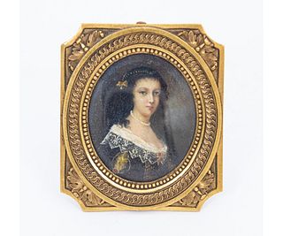FRENCH MINIATURE OVAL OIL PORTRAIT