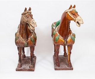 TWO CHINESE TANG SAN CAI GLAZED HORSES