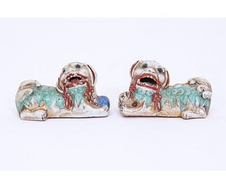 PAIR OF CHINESE PORCELAIN FOO DOGS