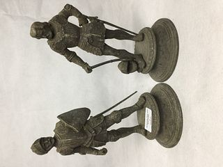 A PAIR OF 19TH CENTURY METAL STANDING FIGURES, 23CM HIGH.