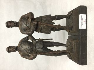 A PAIR OF 19TH CENTURY METAL STANDING SOLDIER, 22CM HIGH.