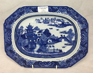 CHINESE BLUE AND WHITE PLATE ,D 31.5CM X 24CM