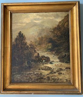 LARGE 19TH CENTERY OIL PAINTING ON CARVAN FRAMED ,  STAMPED AT BACK, 51CM X 61CM