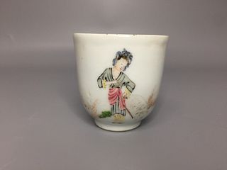 CHINESE FAMILLE ROSE PORCELAIN TEA CUP ,H 6.3CM