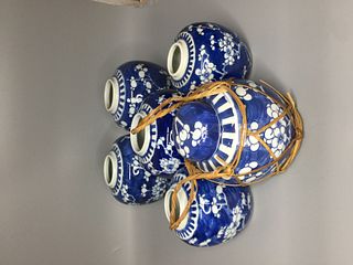SIX CHINESE BLUE AND WHITE PORCELAIN GINGER JAR , TALLEST 13CM 