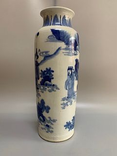 LARGE CHINESE BLUE AND WHITE VASE ,HAND PAINTED FIGURES, H 46CM