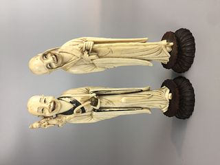 PAIR OF 19TH C CHINESE IVORY CRAVED FIGURES ,H 19.5CM