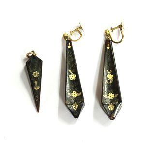 A pair of Victorian piqué tortoiseshell drop earrings,