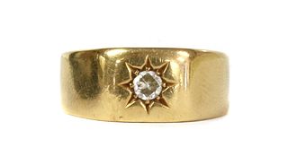 An 18ct gold single stone diamond set signet ring, by Bravingtons,