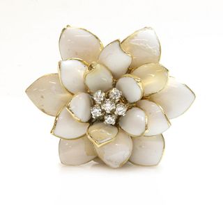 A gold diamond and enamel flower head necklace centrepiece,