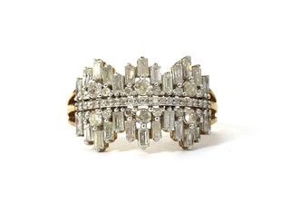 A 9ct gold baguette and brilliant cut diamond ring,