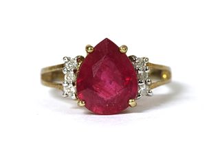 A 9ct gold fracture filled ruby and diamond ring,