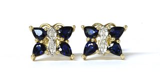A pair of 9ct gold sapphire and diamond butterfly earrings,