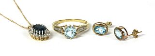 A 9ct gold blue topaz and diamond ring,