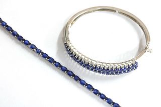 A sterling silver kyanite set line necklace,