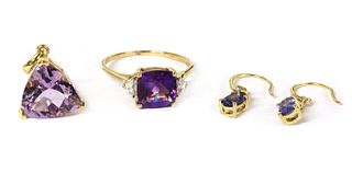 A 9ct gold amethyst and zircon ring,