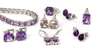 A quantity of silver amethyst set jewellery,