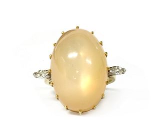 An 18ct gold moonstone and diamond ring,