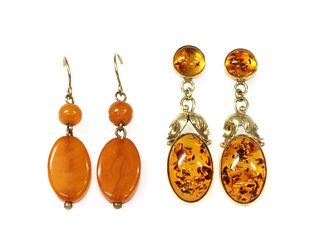 A pair of butterscotch amber drop earrings,