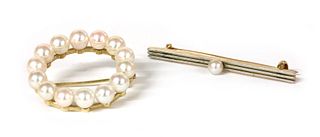 A gold cultured pearl wreath brooch, by Mikimoto,