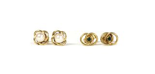 A pair of 9ct gold emerald stud earrings,