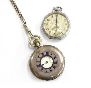 A sterling silver pin set half hunter pocket watch,