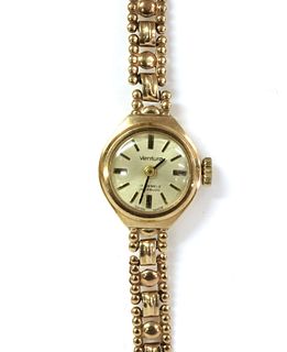A ladies' 9ct gold Ventura mechanical bracelet watch,