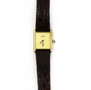 A vermeil silver gilt Must de Cartier mechanical strap watch,