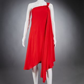 Halston red one shoulder cocktail dress