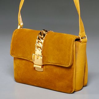 Gucci chain embellished suede flap handbag