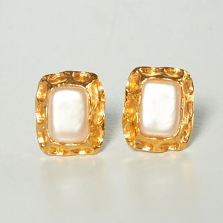 Authentic Chanel faux pearl clip on earrings