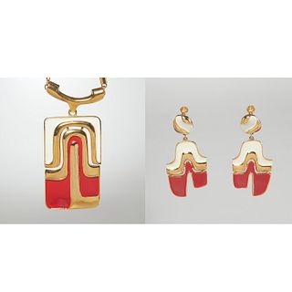 Pierre Cardin enameled necklace, earring set