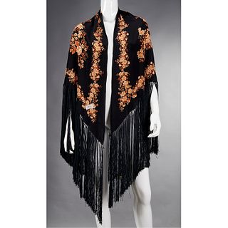 Gucci black floral fringed piano shawl