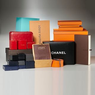 Group of luxury brand boxes, incl. Hermes