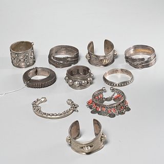 Group (10) ethnographic cuff bracelets