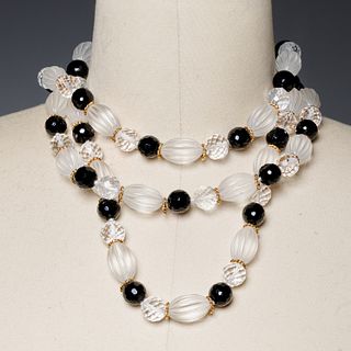 Triple strand faceted bead necklace, 14k clasp