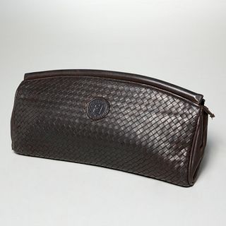 Fendi brown woven leather clutch handbag