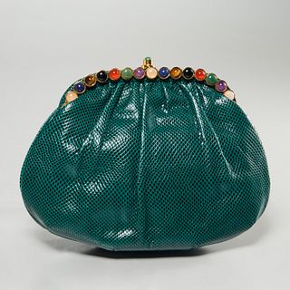 Judith Leiber green lizard handbag